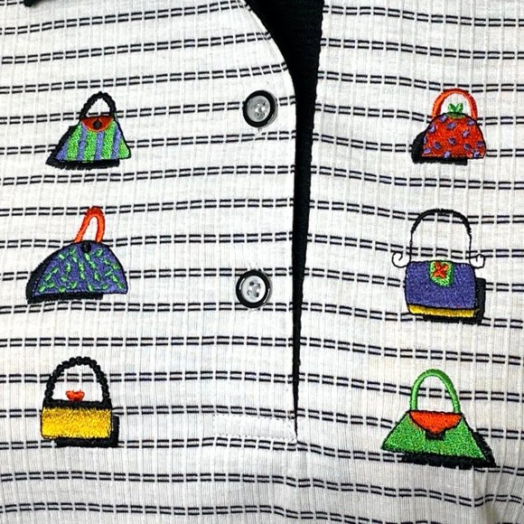 Vintage Blast Petites Women's S PS Blouse Short Sleeve Embroidered Purses Polo S - Picture 3 of 12